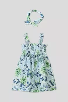 Комплект из хлопкового сарафана и повязки с принтом Mayoral