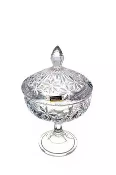 Конфетница хрустальная на ножке с крышкой Pinwheel Crystalite Bohemia