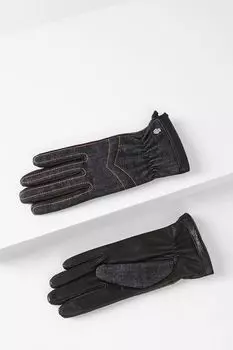 Кожаные перчатки с джинсовой вставкой ROECKL