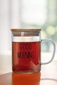 Кружка стеклянная с крышкой Доброе утро MANDARIN DECOR