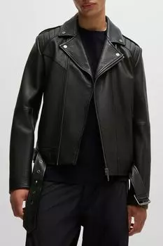 Куртка-косуха кожаная с ремнем HUGO