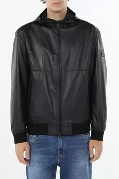 Куртка кожаная с капюшоном BOSS