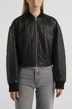 Куртка кожаная утепленная с узорчатой стежкой HUGO