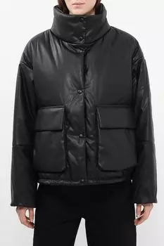 Куртка утепленная из искусственной кожи с воротником стойкой HUGO BLUE