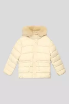 Куртка утепленная на кулиске и с меховым капюшоном Benetton