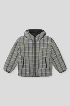 Куртка утепленная с капюшоном в клетку Benetton