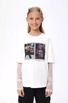 Лонгслив хлопковый 2в1 с принтом Bell Bimbo