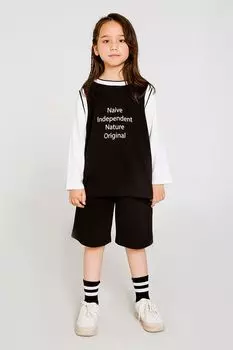 Лонгслив хлопковый с эффектом 2в1 nininono