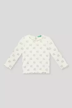 Лонгслив хлопковый с отделкой рюшами и принтом Benetton