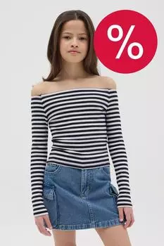 Лонгслив хлопковый с открытыми плечами в полоску OVS