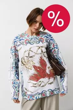 Лонгслив хлопковый с принтом Симург на рассвете ARTOGRAPH