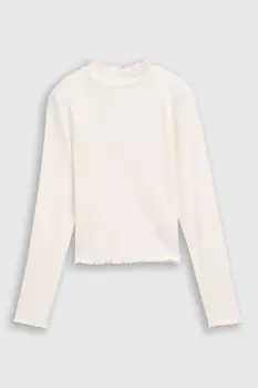 Лонгслив хлопковый с рюшами на воротнике TOM TAILOR
