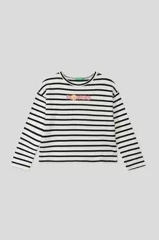 Лонгслив хлопковый в полоску с принтом Benetton