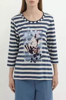 Лонгслив хлопковый в полоску с принтом OLSEN