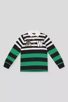 Лонгслив хлопковый в полоску с воротником поло OVS