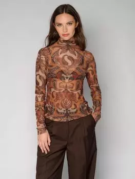 Лонгслив из сетки с принтом ELEGANZZA