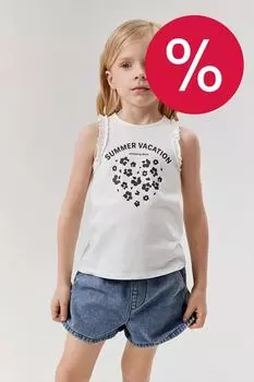 Майка хлопковая с рюшами и принтом ACOOLA