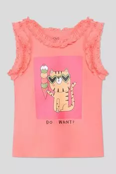 Майка хлопковая с рюшами и принтом OVS