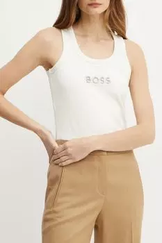 Майка хлопковая в рубчик с логотипом из кристаллов BOSS