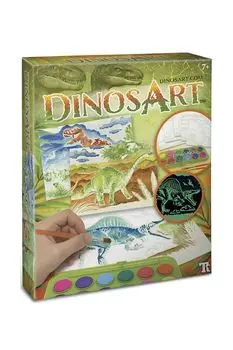Набор для рисования из 5 эскизов с палитрой и кистями с красками серия Dino DinosArt