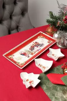 Набор фарфоровый из 3 пиал и блюда с принтом Новогодние сувениры Easy Life