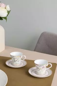 Набор из 2 чашек с блюдцем из фарфора с принтом Пение птиц Easy Life