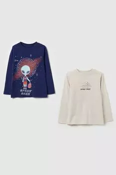 Набор из 2 хлопковых лонгсливов с принтом OVS