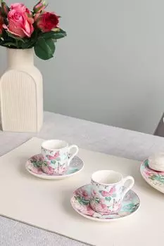 Набор из 2 кофейных чашек с блюдцами из фарфора Butterfly COINCASA