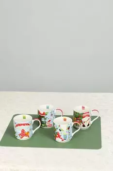 Набор из 4 фарфоровых кружек Рождественские подарки Easy Life