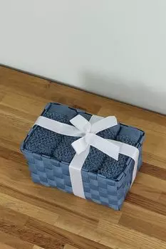 Набор из 4 хлопковых полотенец в корзине COINCASA