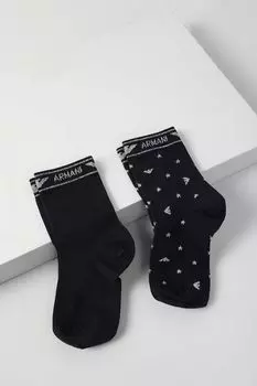 Набор из двух пар хлопковых носков с логотипом бренда EMPORIO ARMANI
