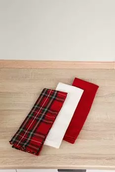 Набор из корзины и 3 кухонных полотенец Tartan COINCASA
