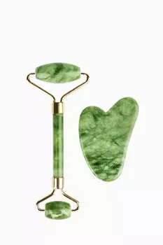 Набор нефритовый массажер-роллер для лица и кристалл для массажа Гуаша AMG331 Gezatone