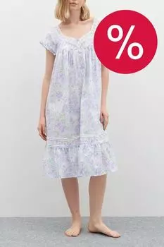 Ночная сорочка хлопковая с кружевом и принтом Eileen West