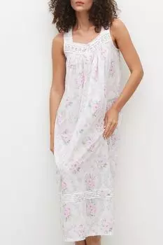 Ночная сорочка хлопковая с кружевом и принтом Eileen West