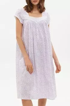 Ночная сорочка хлопковая с кружевом и принтом Eileen West