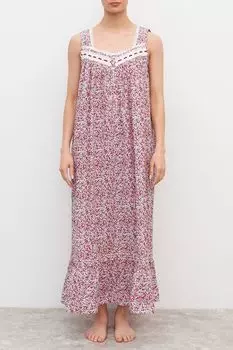 Ночная сорочка хлопковая с кружевом и принтом Eileen West