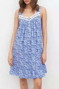 Ночная сорочка хлопковая с кружевом и принтом Eileen West