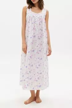 Ночная сорочка хлопковая с кружевом и принтом Eileen West