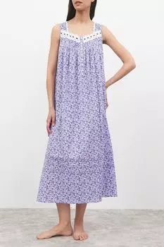 Ночная сорочка хлопковая с кружевом и принтом Eileen West