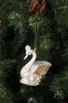 Новогоднее украшение Лебедь Жемчужная бутоньерка Holiday Classics