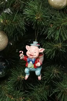 Новогоднее украшение Поросенок с карамельной тростью Holiday Classics