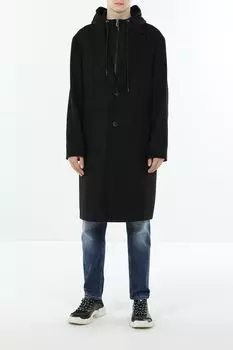 Пальто удлиненного кроя с отложным воротником и капюшоном MARCO DI RADI