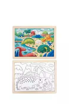 Пазл Динозавры 2 в 1 и раскраска в рамке серия Умняша Hape