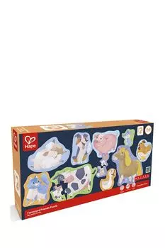 Пазл Животные на ферме из 10 отдельных персонажей и 40 элементов Hape