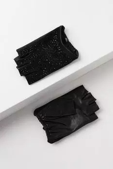 Перчатки кожаные без пальцев с декором Karl Lagerfeld