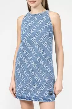 Платье джинсовое с открытыми плечами и принтом бренда VERSACE JEANS COUTURE