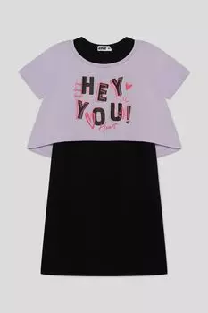 Платье хлопковое двойное с принтом GIOCO