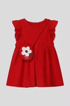 Платье хлопковое на эластичном поясе с оборками Mayoral