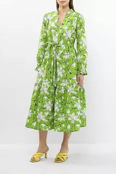 Платье хлопковое на поясе с принтом Auranna